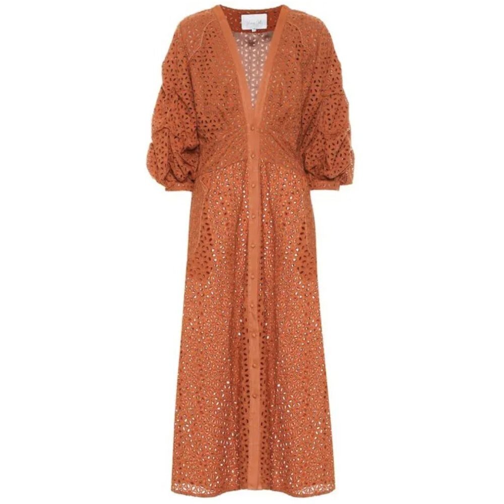 JOHANNA ORTIZ Magical Discipline Burnt Orange Eyelet Cotton Dress Size US 2 - Picture 3 of 12